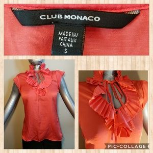 Club Monaco Orange Ruffle V cut Tie neck  blouse